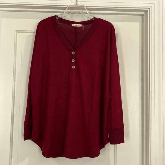 Multiple colors: (white and burgundy) Long sleeve Henley top - Picture 5 of 6